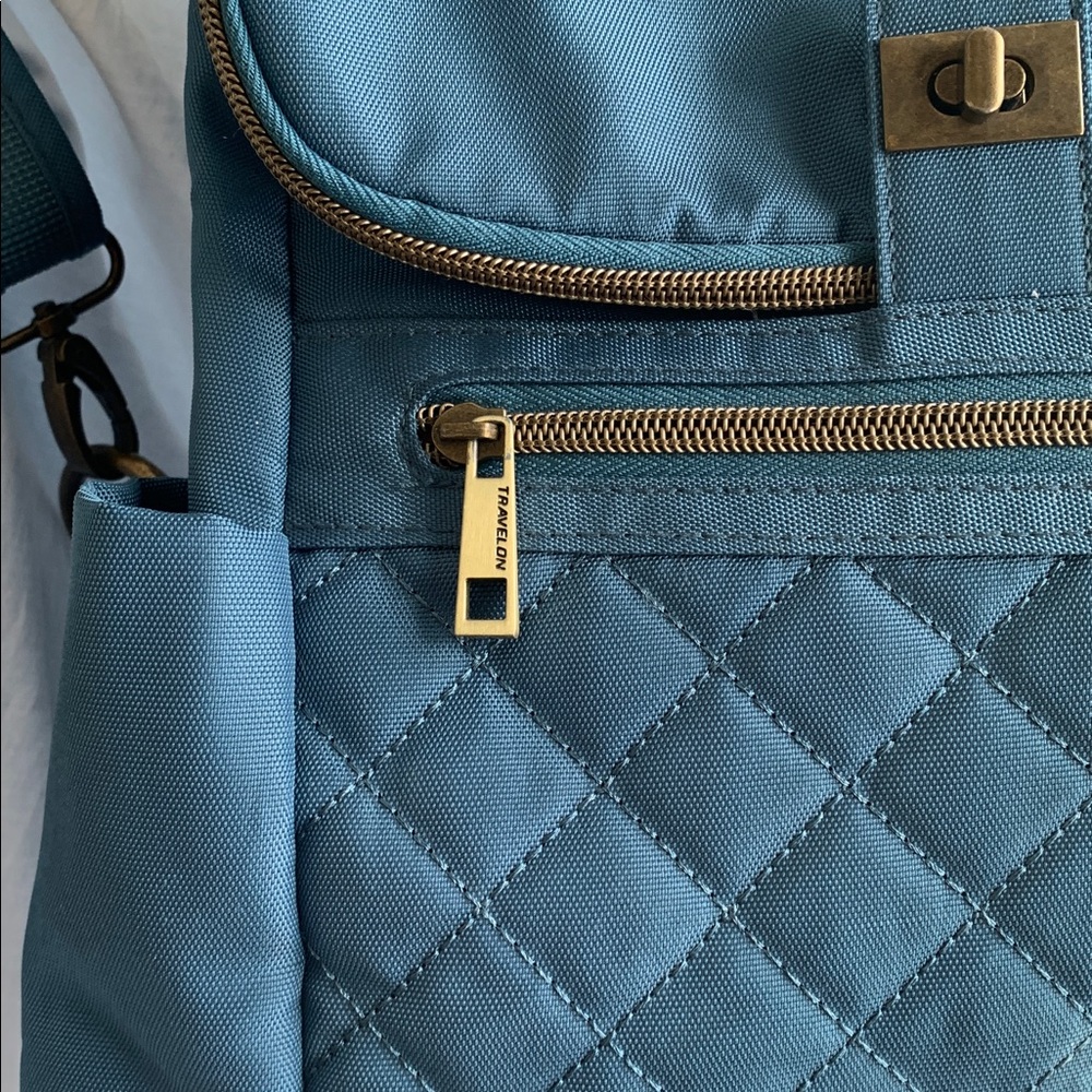 Travelon Blue Quilted Backpack - Picture 3 of 16